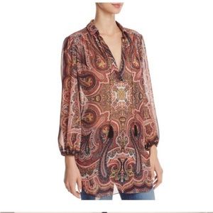 Alice olivia Paisley Sheer Blouse Tassels XS